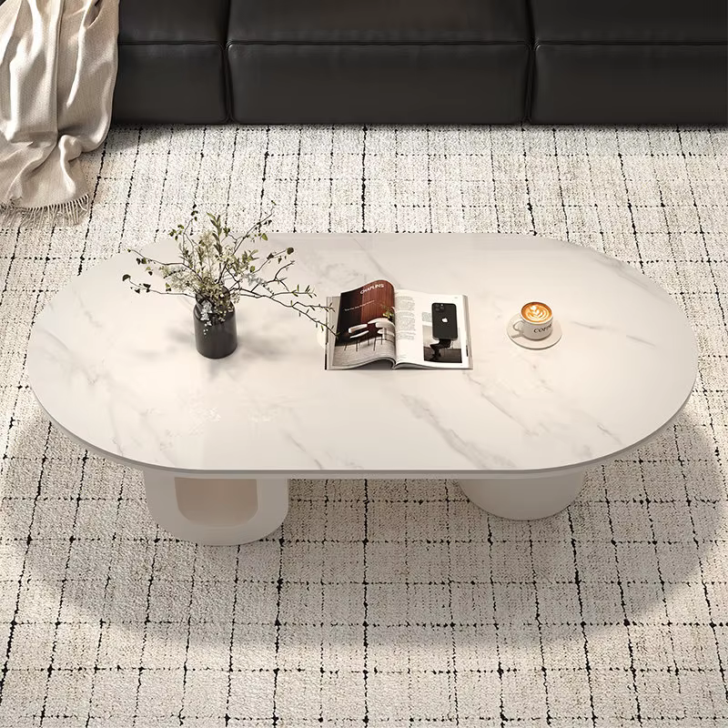 Table basse moderne ovale transparente blanche de qualité supérieure pour salon