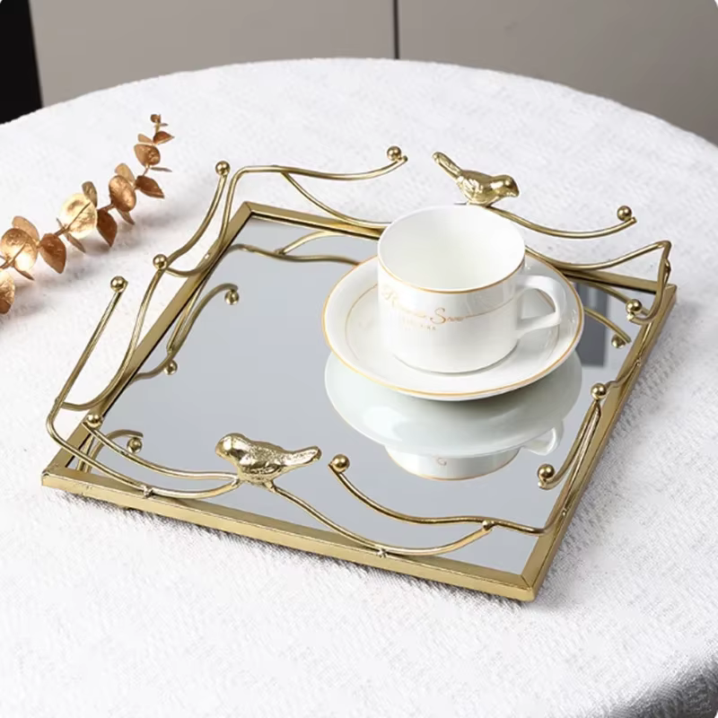 Plateau miroir rectangulaire en verre
