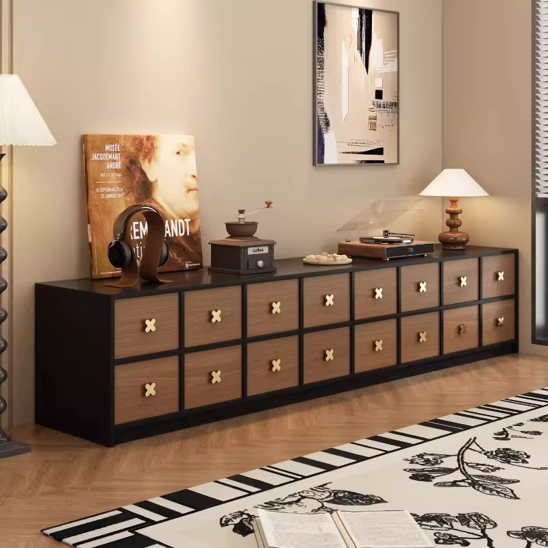 Meuble TV rétro 200 cm en bois brillant