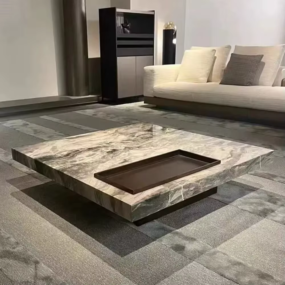 Table basse moderne de luxe en pierre frittée