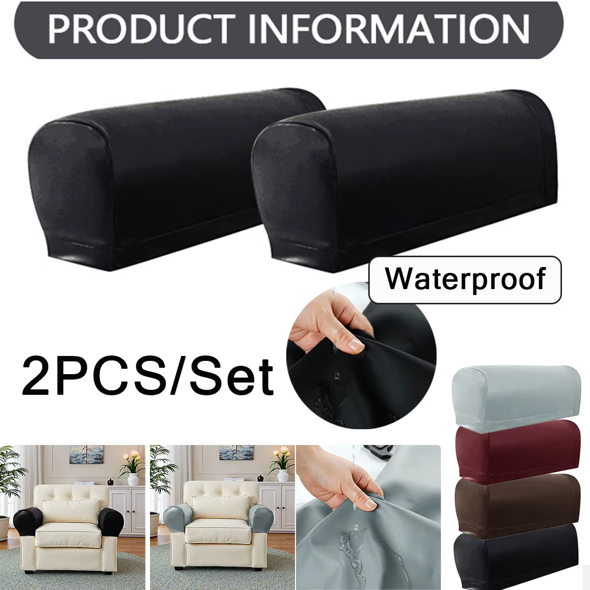 Ensemble de housses d'accoudoir extensibles en cuir PU