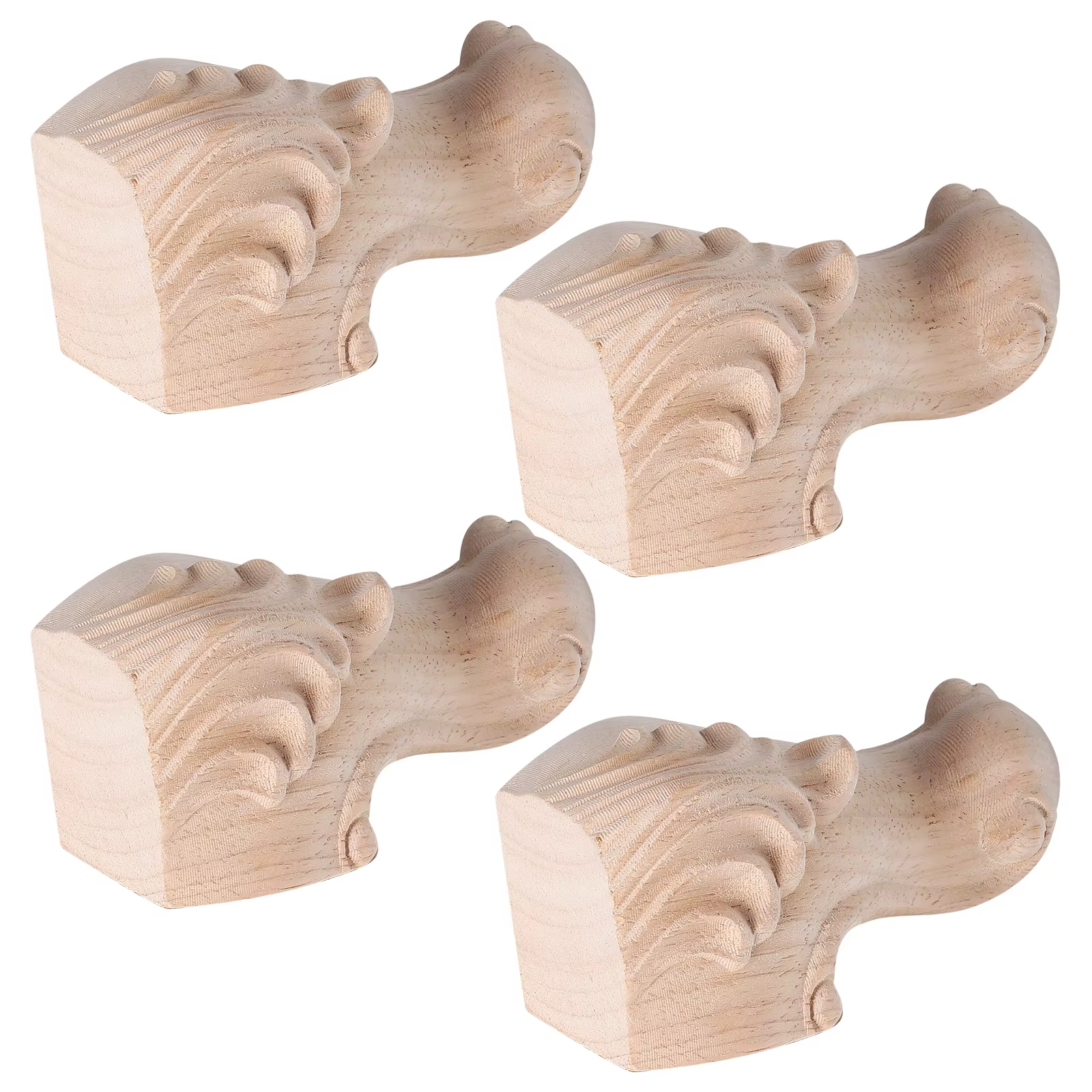4 pièces pieds de meubles en bois massif sculpté Rose
