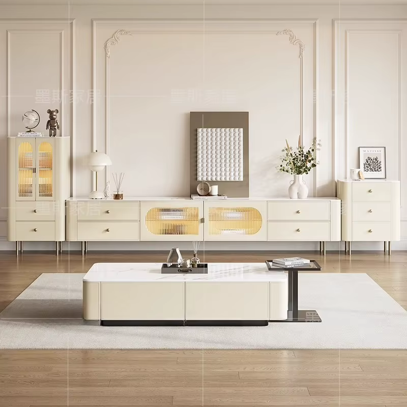 Meubles TV Esthétique Moderne avec Portes en Verre Simples et Supports au Sol