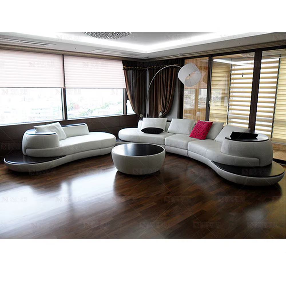 Canapé sectionnel incurvé moderne de luxe en cuir véritable