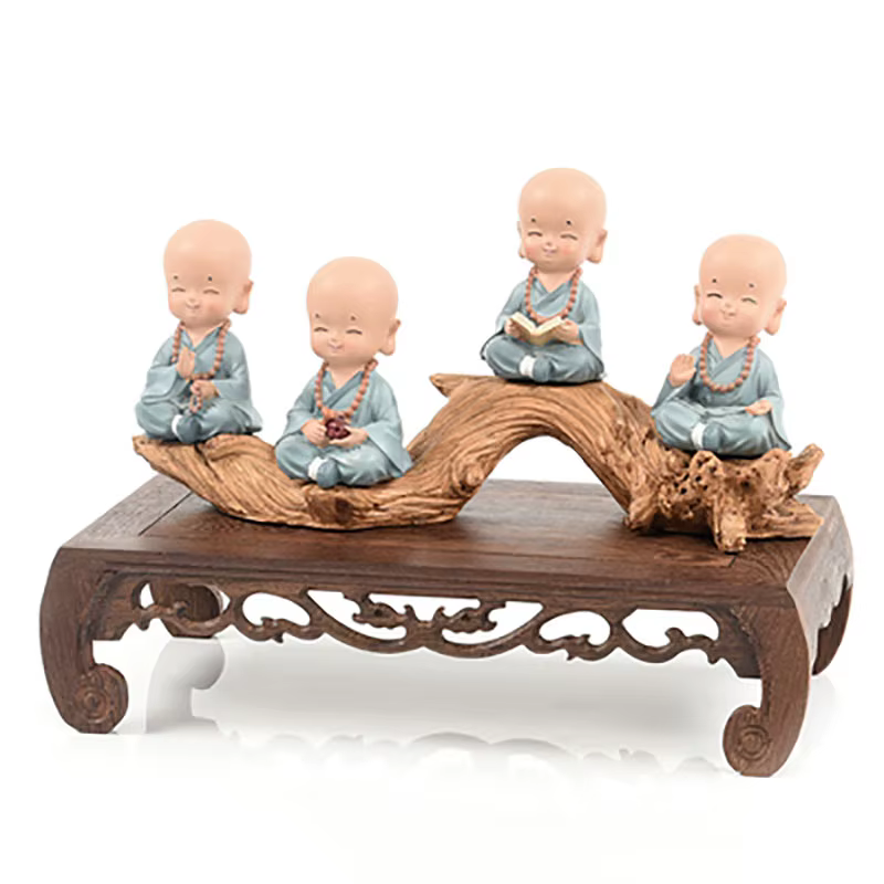 Support de table sculpté rétro en bois massif