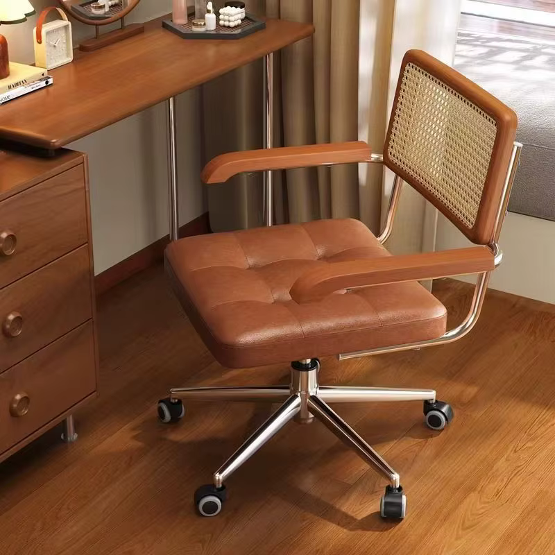 Chaise de Bureau Rétro en Cuir avec Fonction de Bascule