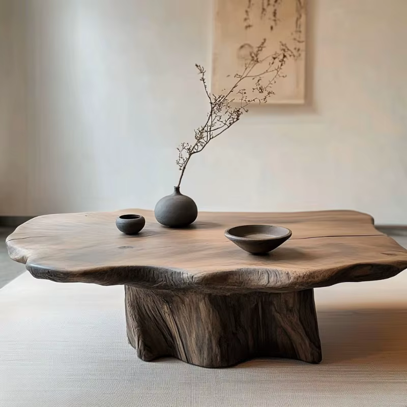 Table basse esthétique antique avec organisateur de livres