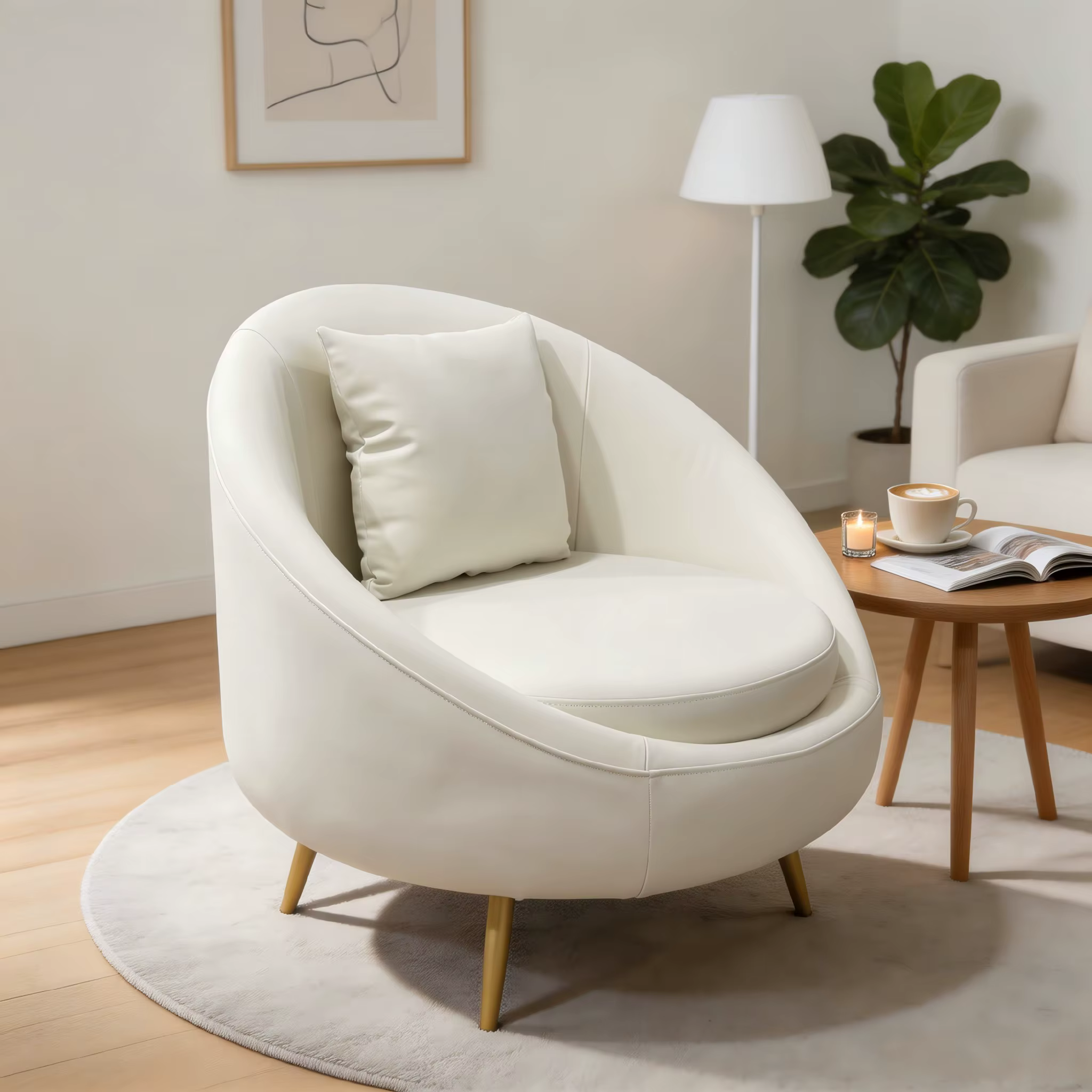 Fauteuil d'appoint blanc crème avec coussin