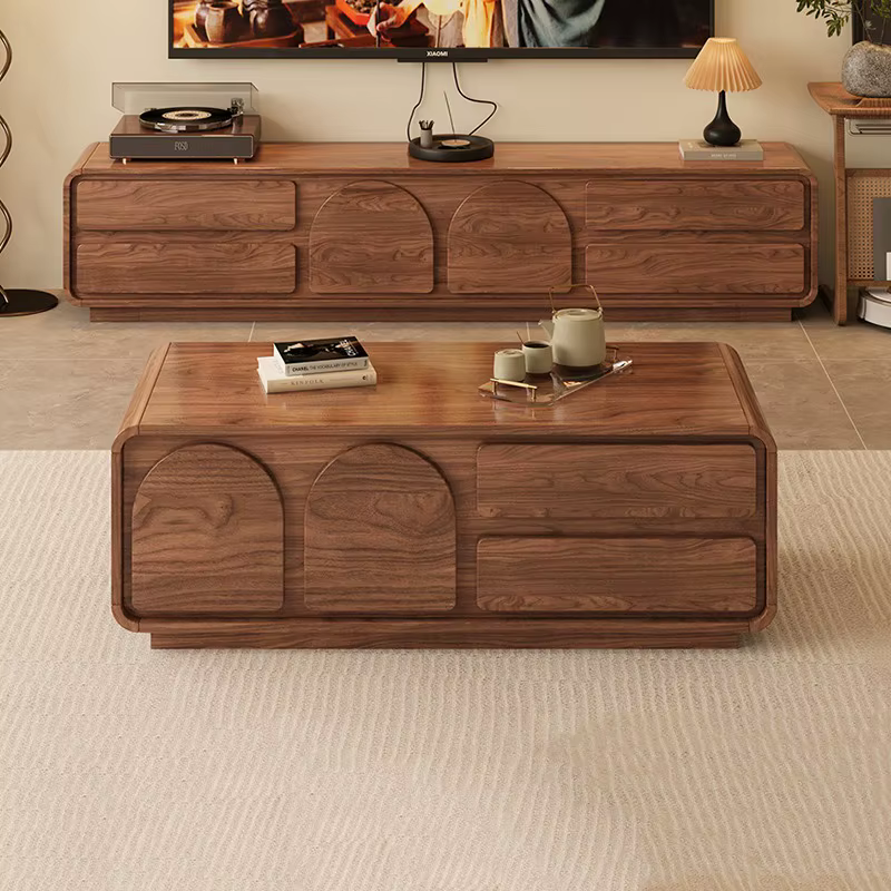 Meuble TV en bois de noyer avec coins arrondis