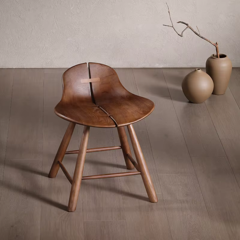 Chaise de salle à manger en bois massif de style Wabi-sabi haut de gamme