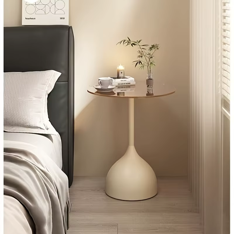 Table d'appoint ronde moderne avec plateau en verre trempé et structure en métal - Petite