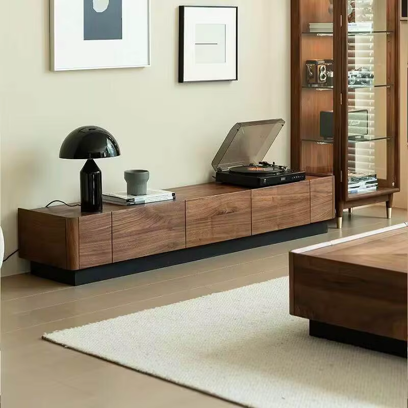 Design bois marron meuble De télévision décoration tiroirs Unique chambre rangement
