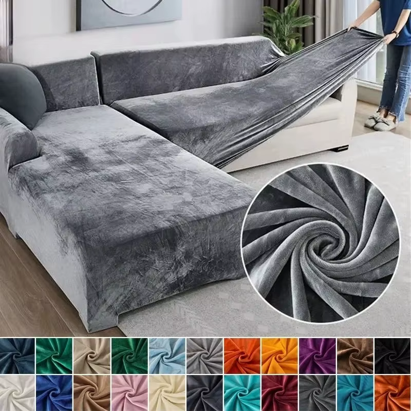 Housse de canapé en velours épaisse et élastique pour 1/2/3/4 places