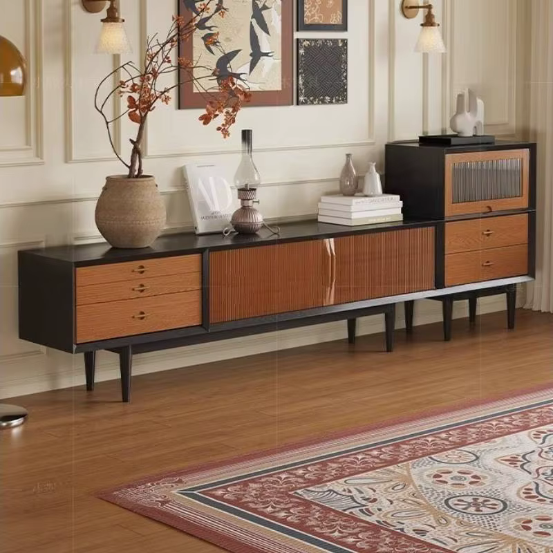 Tiroirs marron meuble Tv décoration murale support maison milieu du siècle