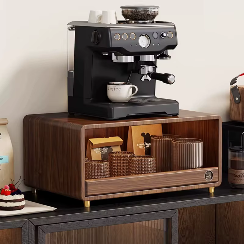 Meuble de rangement moderne en bois massif pour machine à café