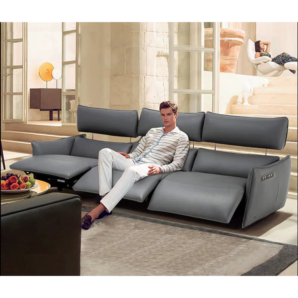 Canapé sectionnel inclinable en cuir véritable à double moteur avec appui-tête réglables