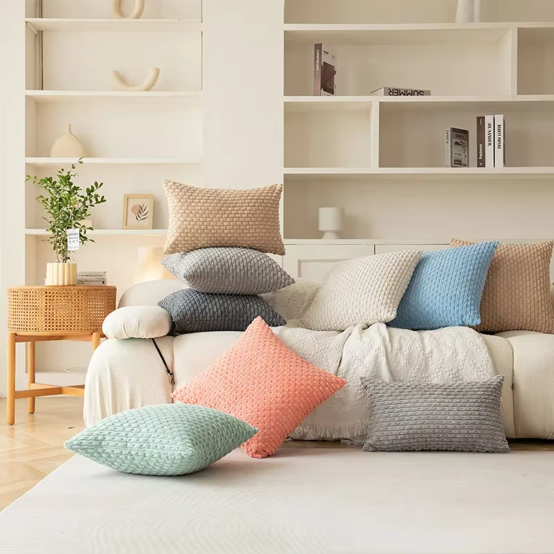 Housse de coussin classique en velours côtelé à chaîne courte