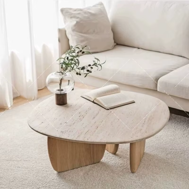 Table basse vintage ovale en bois pour salon