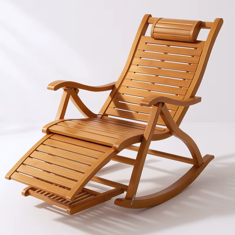 Chaise à bascule en bambou naturel avec pédale de Massage
