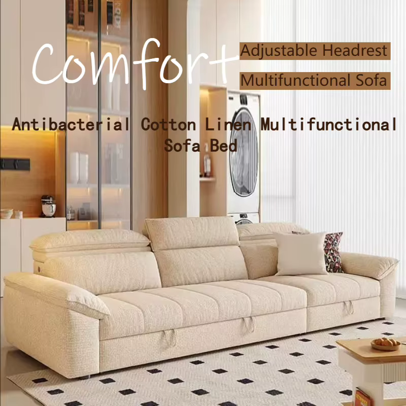 Canapé-lit multifonctionnel en coton et lin pour 2 personnes
