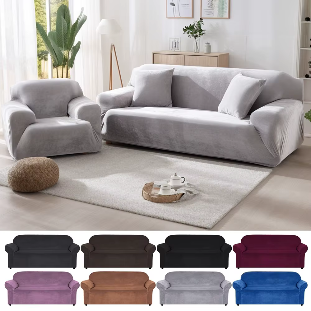 Housses de canapé en velours extensible pour 1/2/3/4