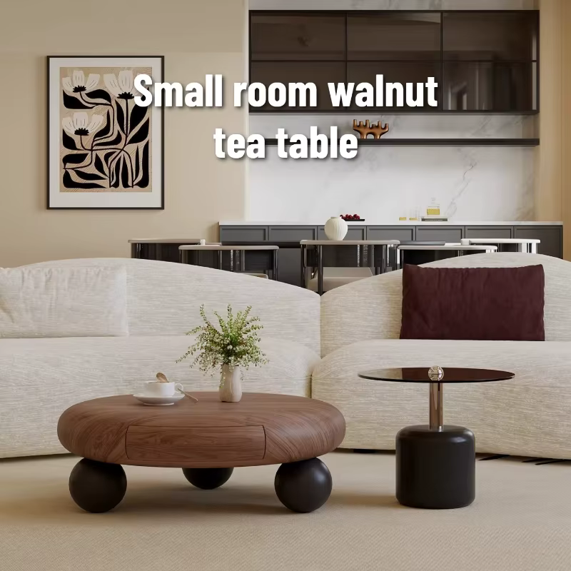 Table basse en bois massif noyer avec rangement