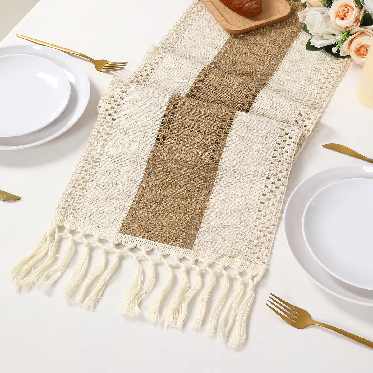 Chemin de Table Boho pour décoration de maison d'été avec glands
