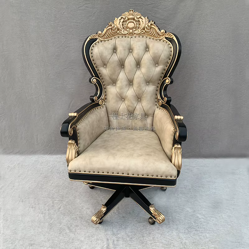 Chaise De bureau en bois massif Vintage luxe Mobile en cuir salle à manger