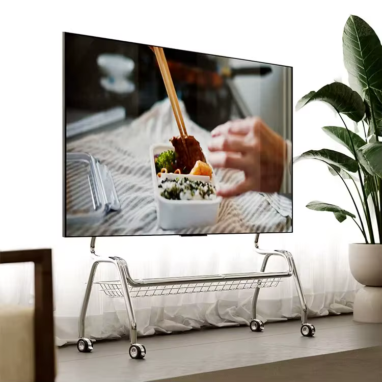 Meubles TV support mobile TV nordique salon maison moderne Simple sol 32-75 pouces cintre en acier inoxydable avec roues meuble TV