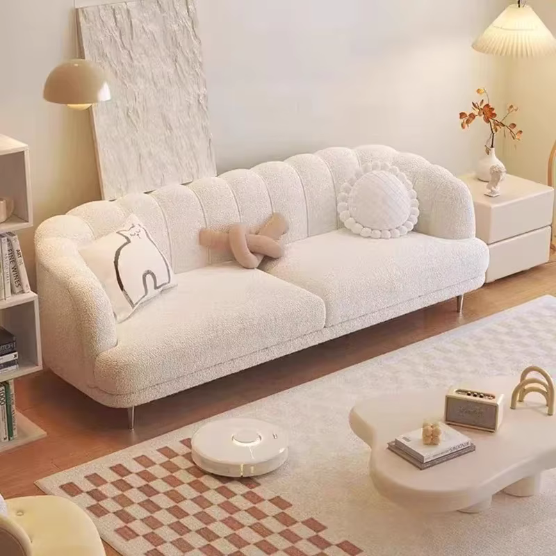 Fauteuil en tissu canapé blanc laine d'agneau chambres salon