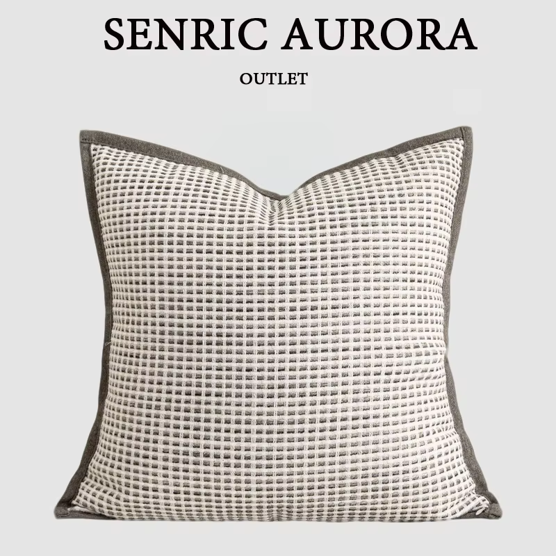 Housse de coussin de luxe design 30x50 45x45 60x60cm en lin taupe tissé avec bordure carrée pour la maison