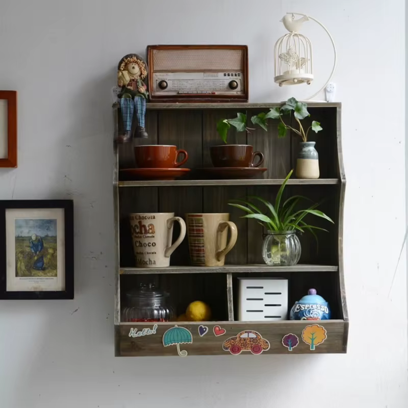 Armoire de rangement montée sur étagère murale en bois massif