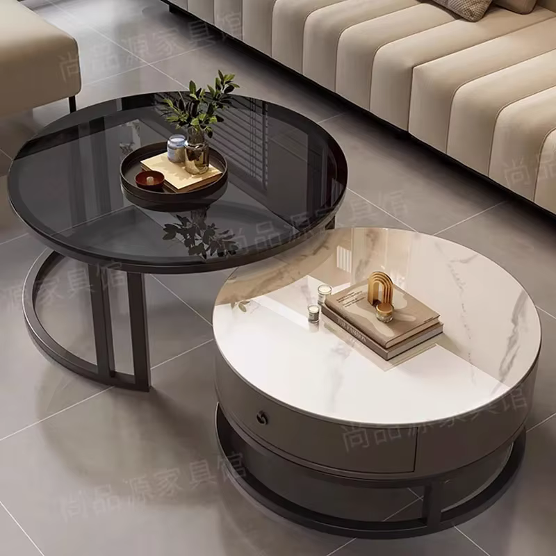 Ensemble de Tables Basses Rondes et Minimalistes en Métal pour Salon