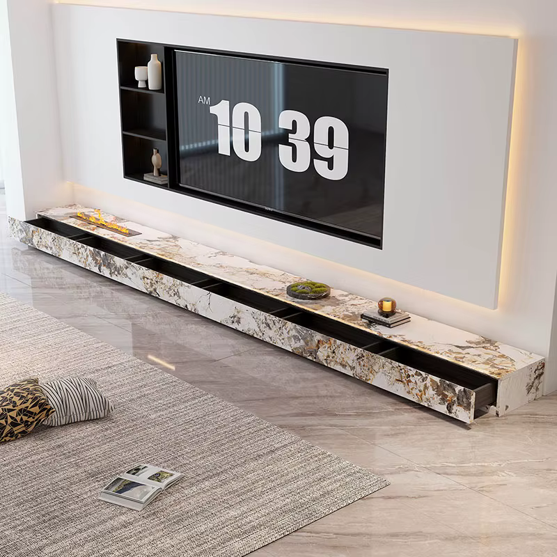 Meuble TV rond de luxe léger, style crème, compact et élégant, avec rangement créatif, esthétique premium, mobilier de salon