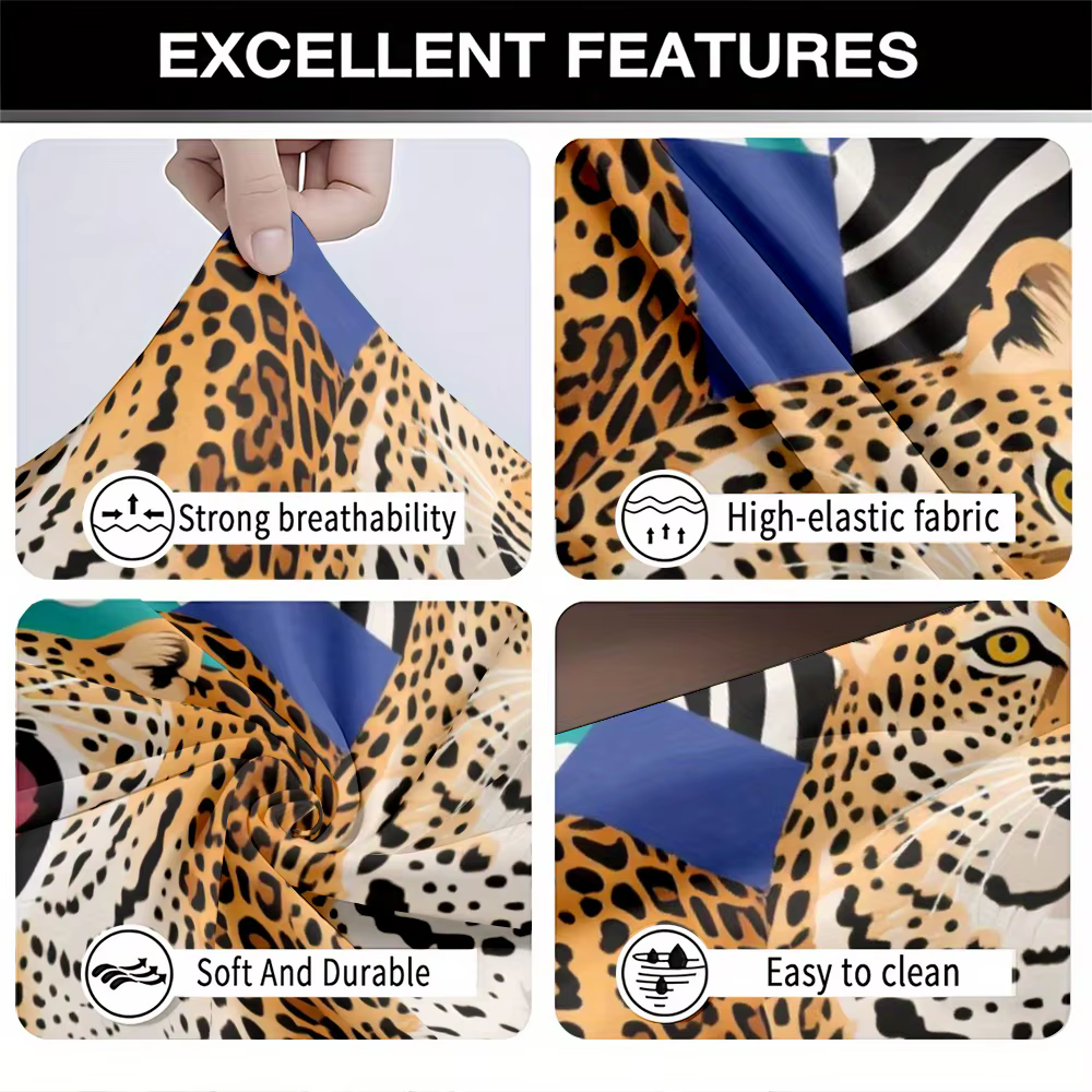 Housse de canapé extensible à imprimé léopard tropical avec patchwork éléphant et perroquet