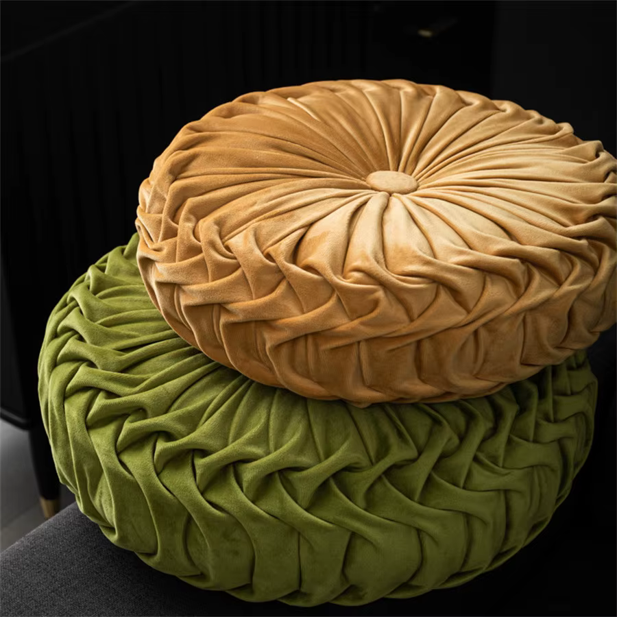 Coussin rond plissé en velours pour canapé