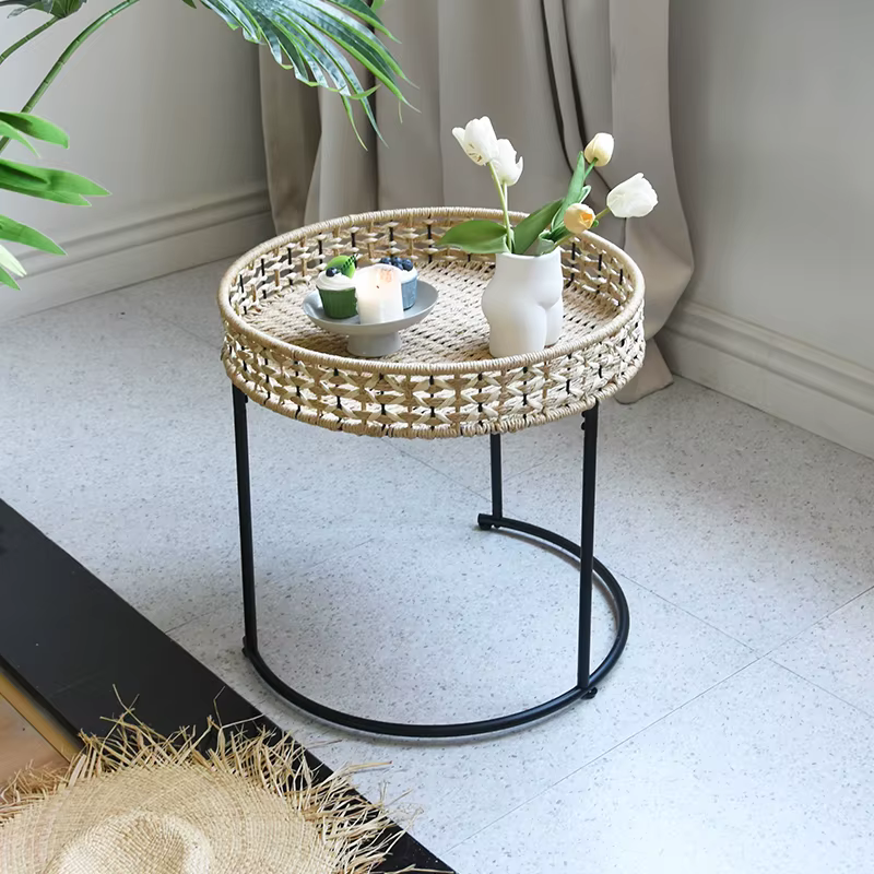 Table basse ronde en rotin de Style japonais
