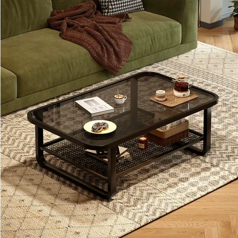Table basse noire moderne en verre