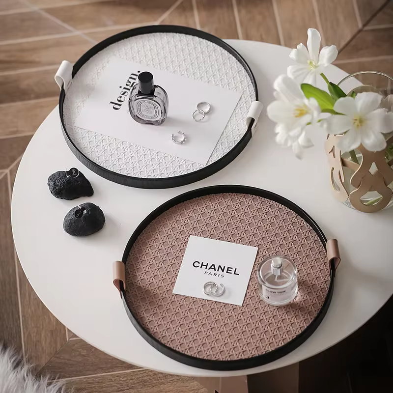 Plateau de rangement en cuir rétro pour salon