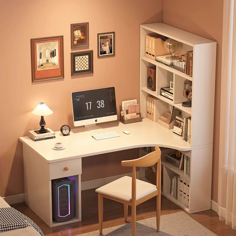 Bureau d'ordinateur bibliothèque étagères intégrées tiroirs grand ordinateur portable maison chambre étudiant étude
