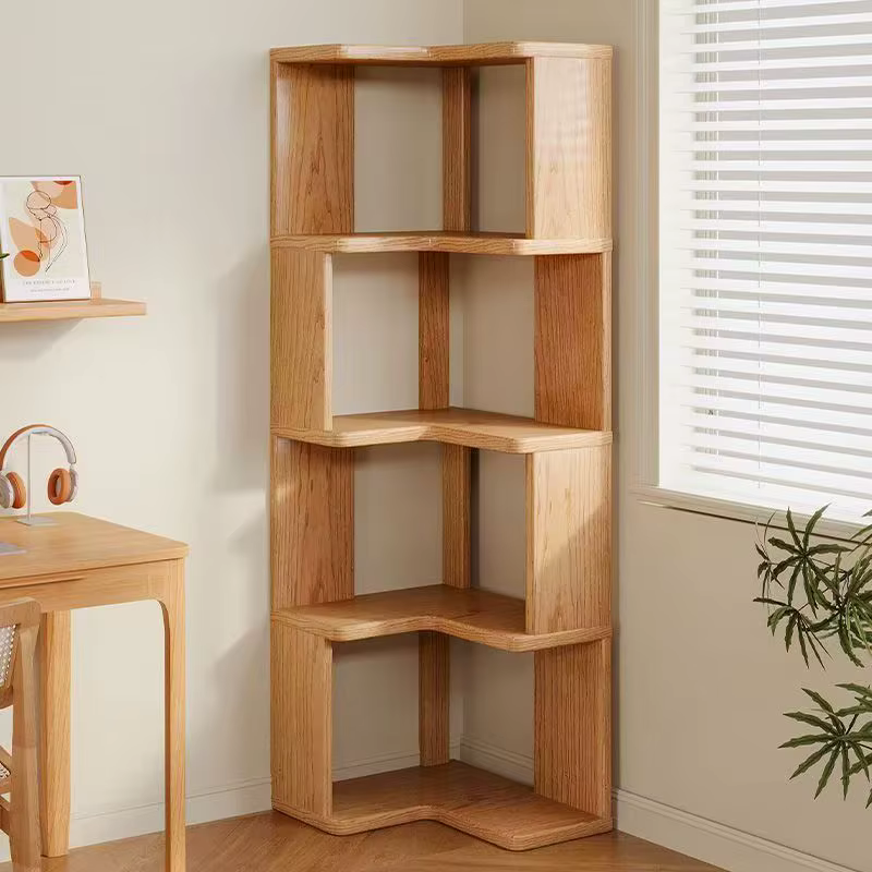 Étagère d'angle en bois massif pour salon