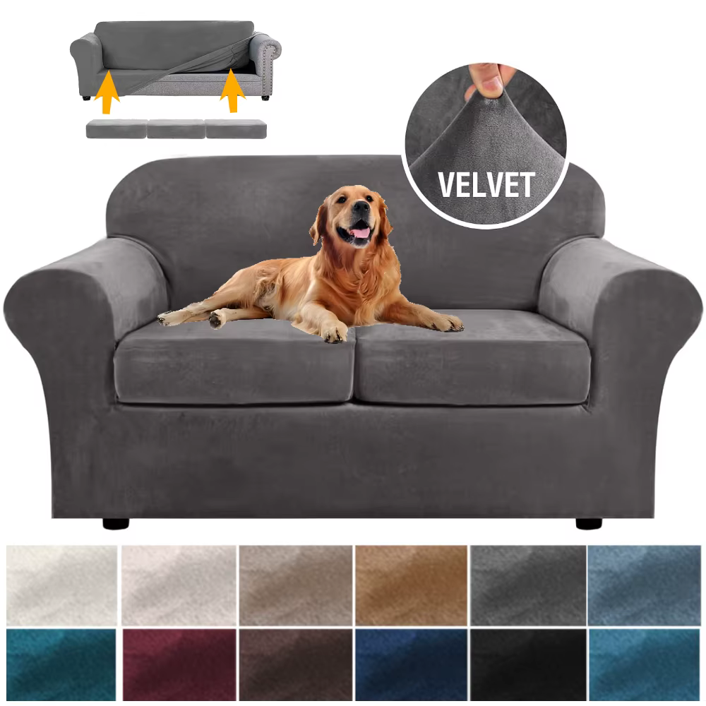 Housse de canapé en velours extensible Chesterfield housses