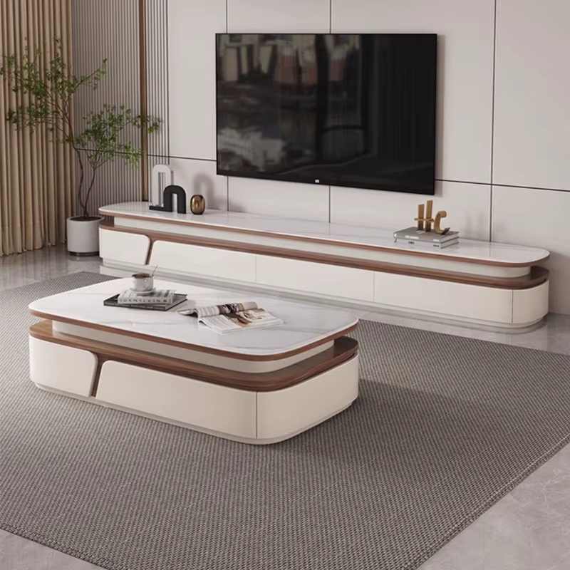 Table basse cachée blanche design tiroir gris rangement