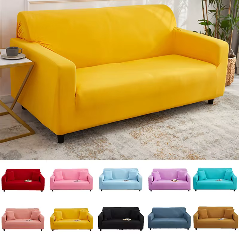 Housse de fauteuil élastique jaune de couleur unie