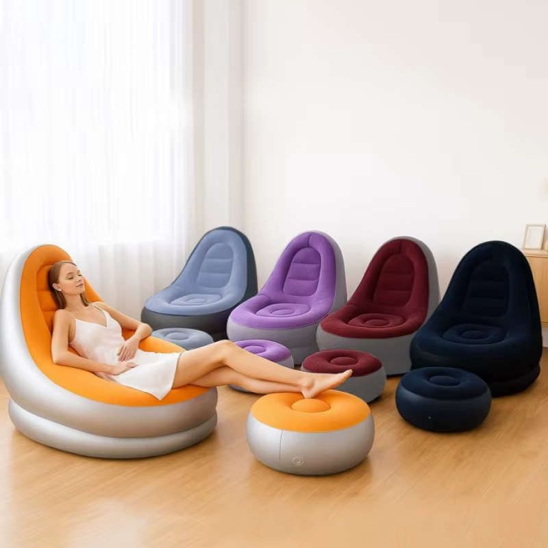 NOUVEAU Fauteuil Gonflable Pliant en PVC Floqué avec Repose-Pieds – Canapé
