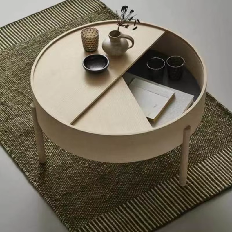 Table basse neutre Vintage ronde rustique chambre avec rangement