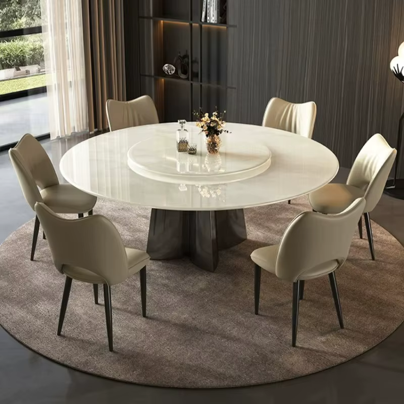 Table à manger ronde moderne avec plateau tournant