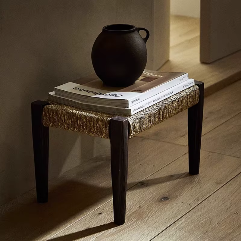 Tabouret tissé en herbe rétro