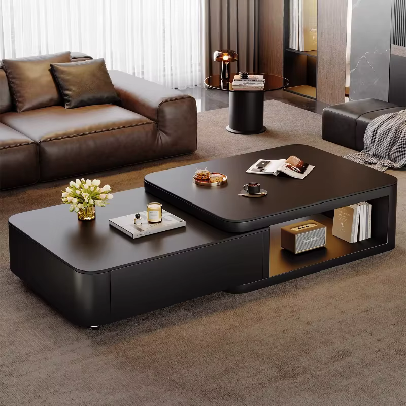 Table basse rectangulaire noire simple extensible pour salon