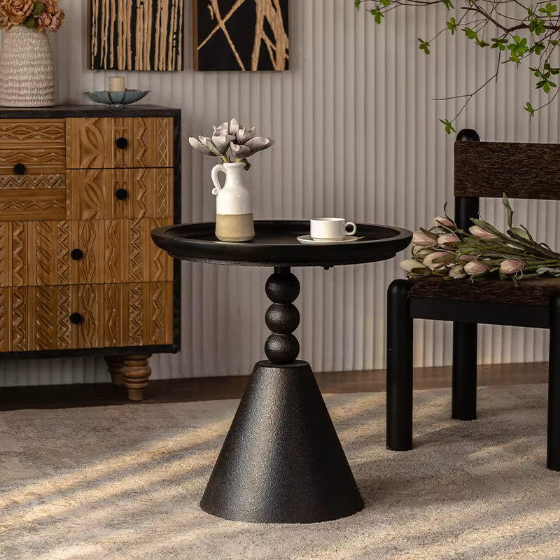 Table basse ronde en bois Vintage noir